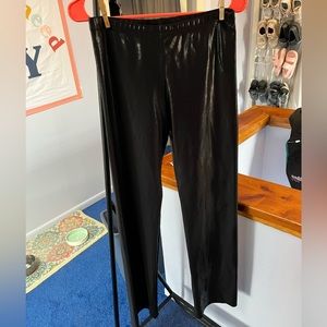 Metallic black vintage faux-leather flare pants
